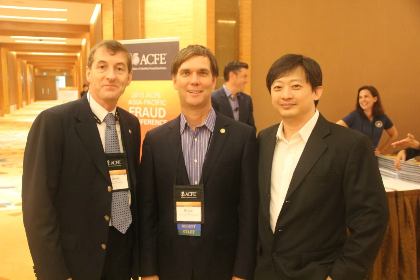 From left to right: Singapore Chapter president David Rule, CFE; ACFE VP and Program Director Bruce Dorris, J.D., CFE, CPA; and Singapore Chapter secretary Ethan Ong, CFE.