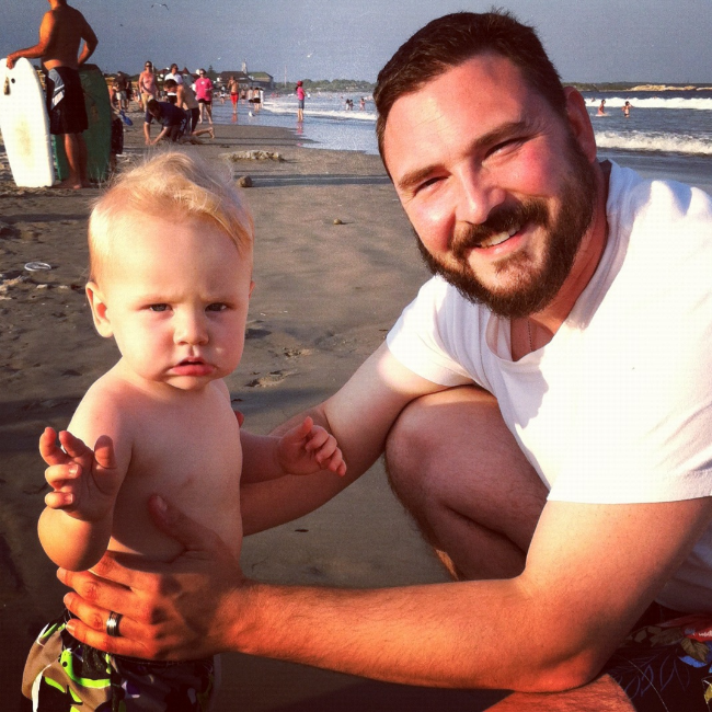 At the beach with son Elijah.