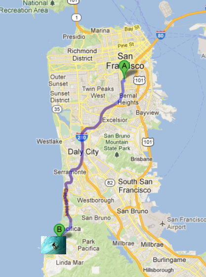 Route to Pacifica - a well known surf spot
