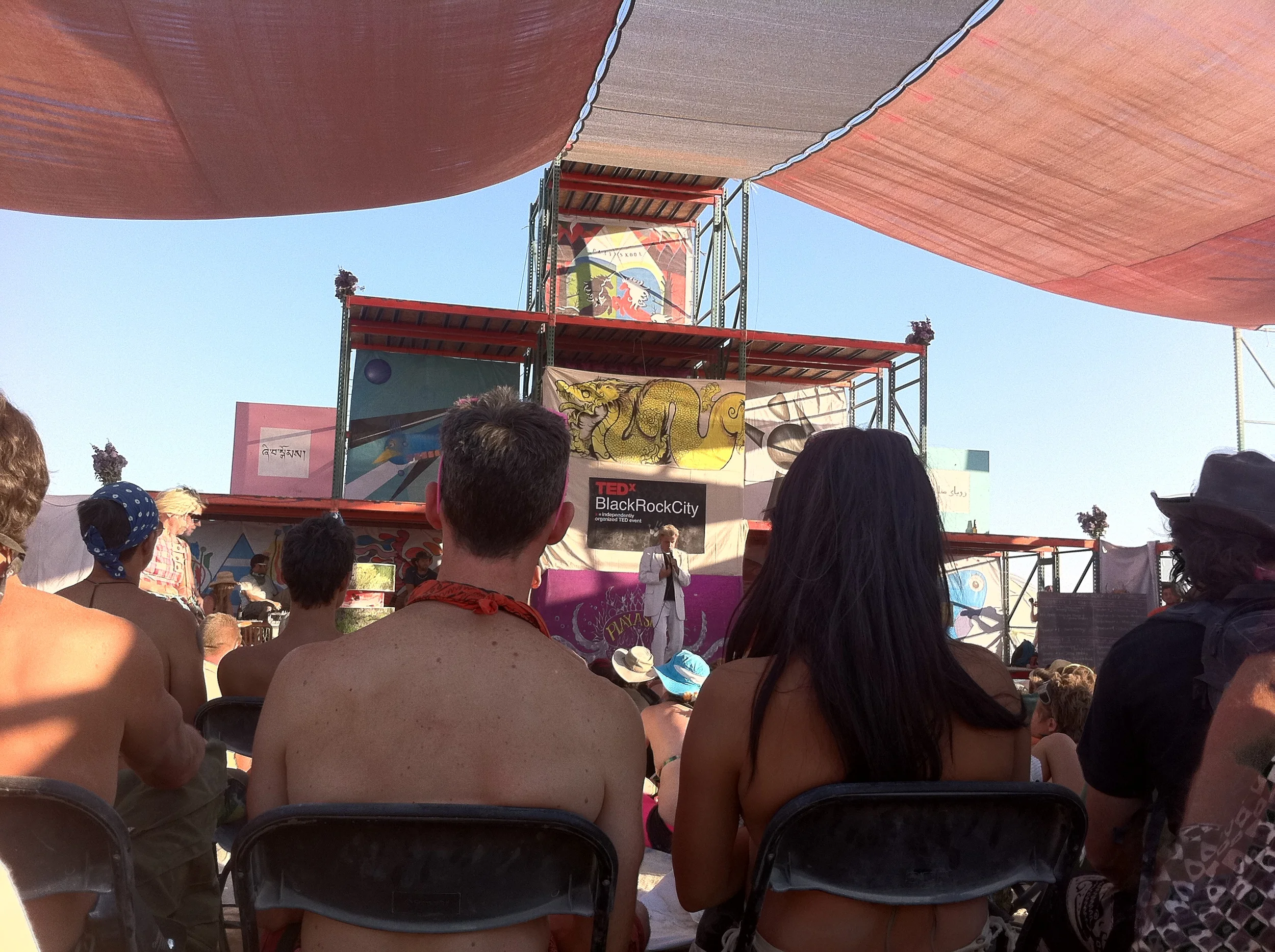 My view at a TEDx talk in the middle of Black Rock City