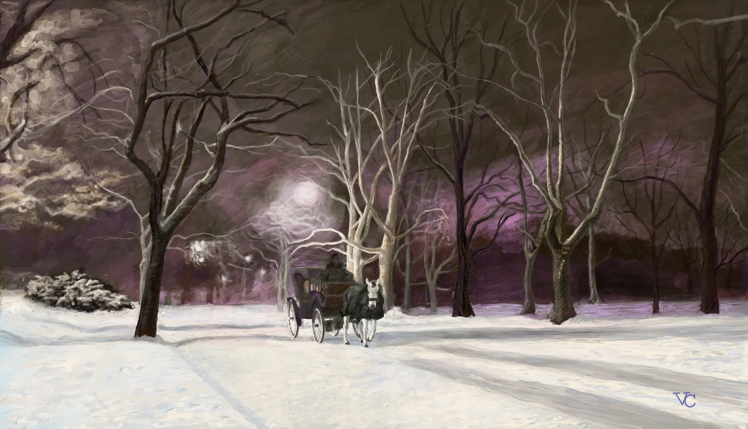  “ A snowy night in Central Park” -digital painting- 24”X30” 