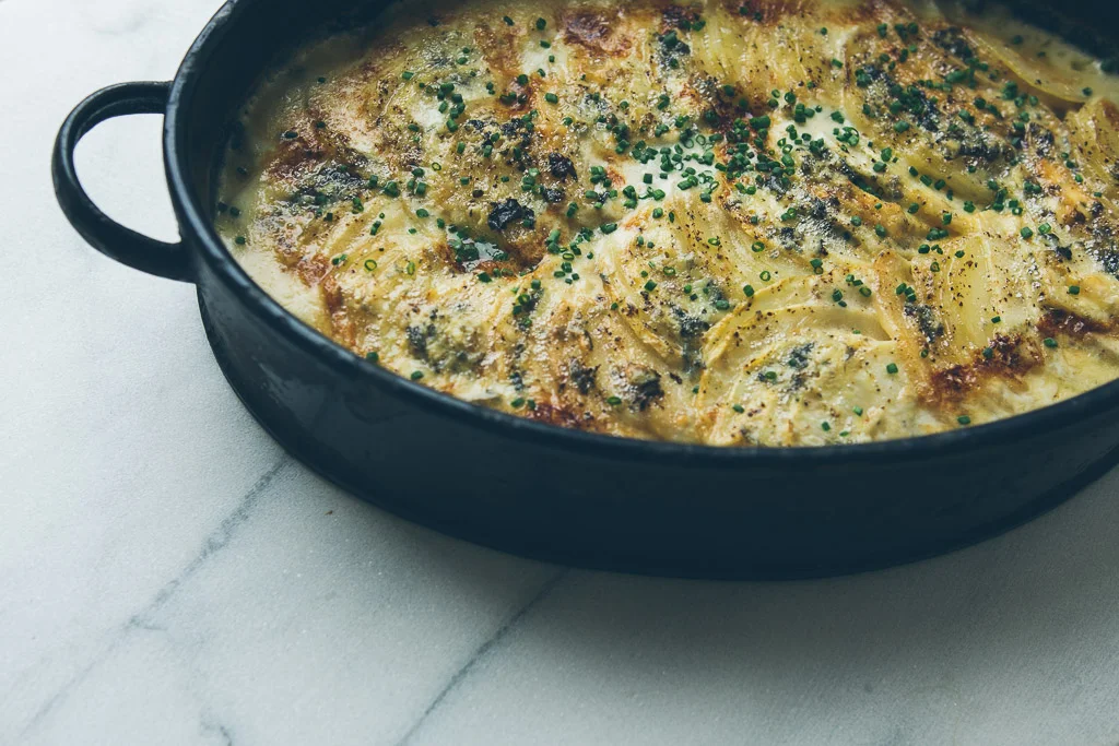celery root gratin with apple and blue cheese — Milly's Kitchen