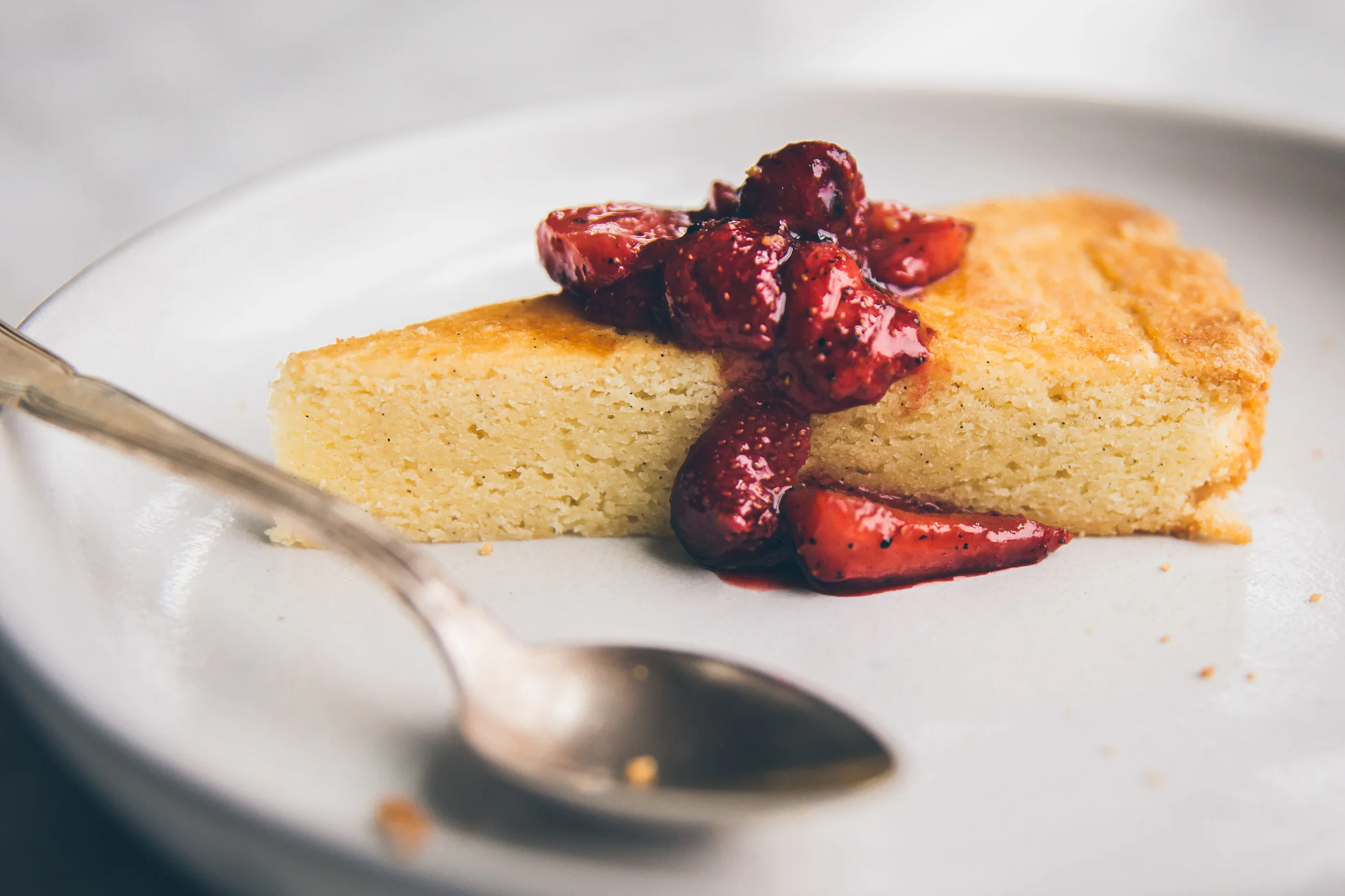 Breton Butter Cake with Black Pepper Strawberry Compote