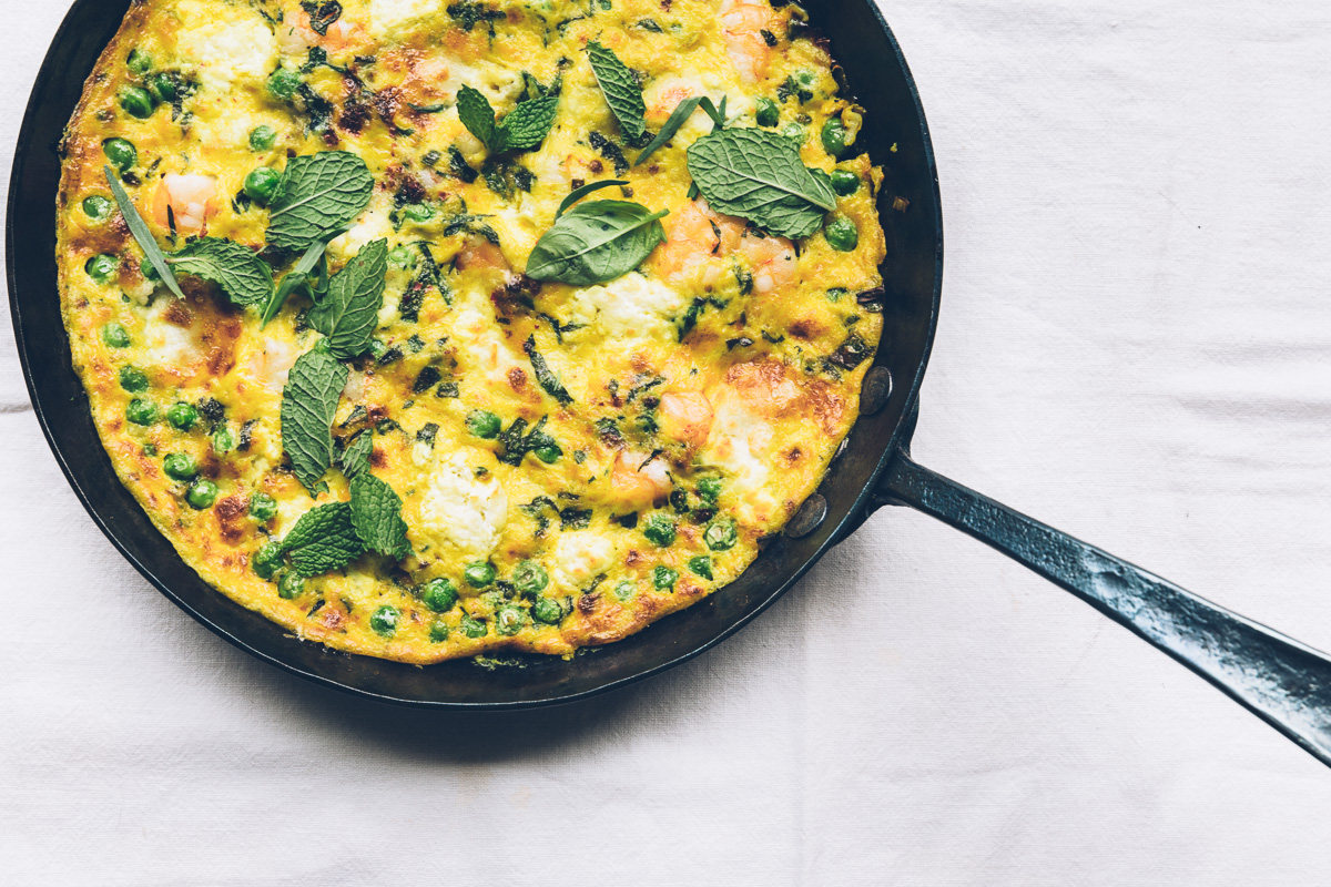 turmeric frittata with peas, shrimp and fresh herbs — Milly's Kitchen