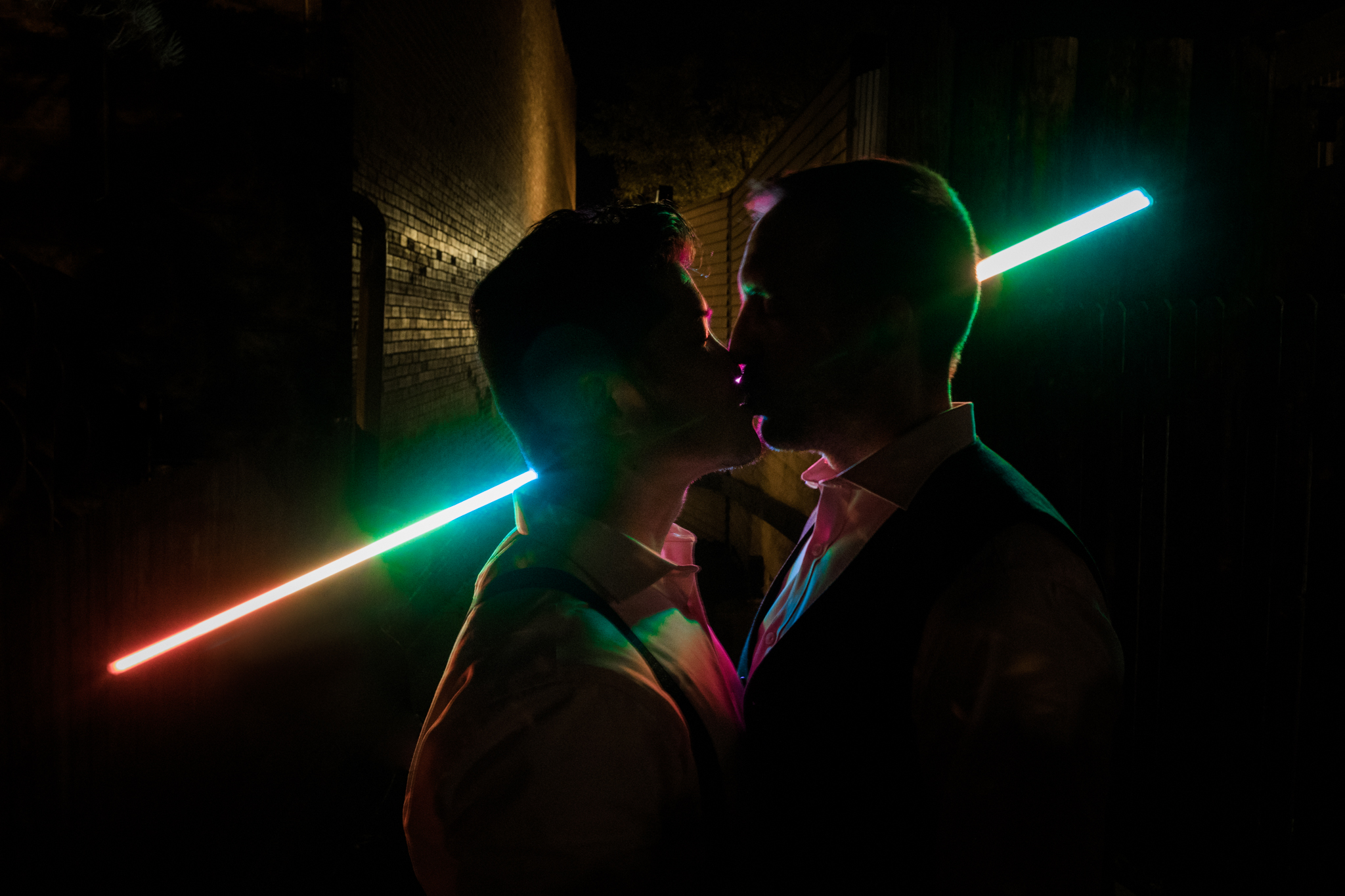 Same Sex Elopement Photographer - Reception Rainbow PixelStick Portrait - Colorado Springs Destination Wedding