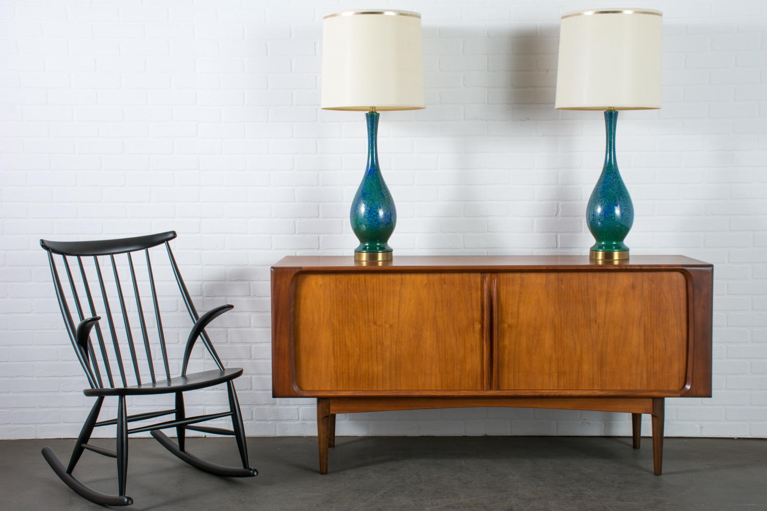 Pair of Vintage Mid-Century Blue and Green Ceramic Table Lamps