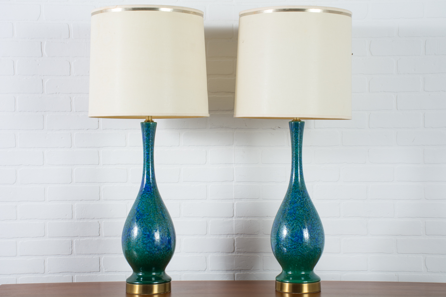 Pair Of Vintage Mid Century Blue And Green Ceramic Table Lamps 1960s Modern Finds