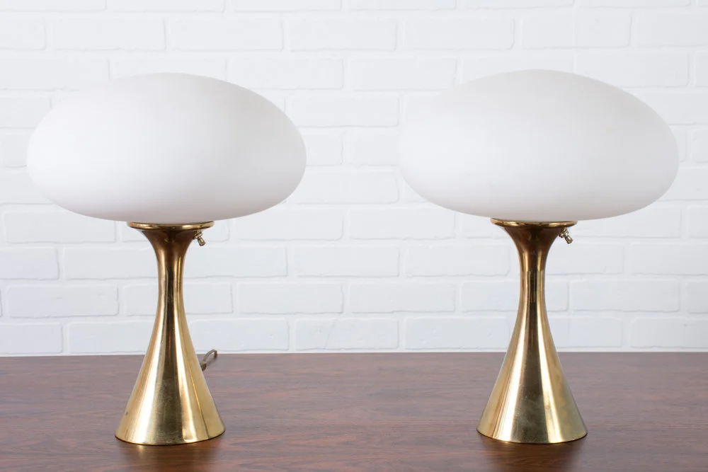 Laurel Lamp Pair, Mushroom Shade with Brass Base, 1960s