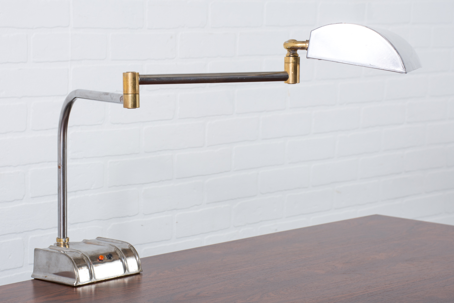 12 x 12 x 21 Inches Rivet Mid Century Modern Needle Sloped Table Desk Lamp With Light Bulb and White Drum Shade Brass 