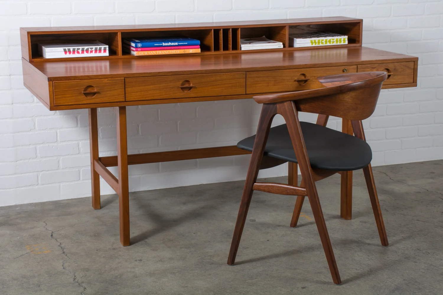 Peter Løvig Nielsen Flip-Top Teak Desk, Denmark and Erik Kirkegaard for Hong Stolefabrik/DUX ‘Compass’ Chair
