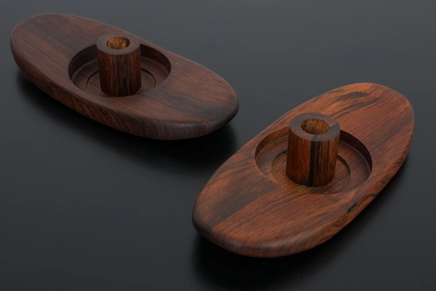 Pair of Mid-Century Modern Rosewood Candle Holders
