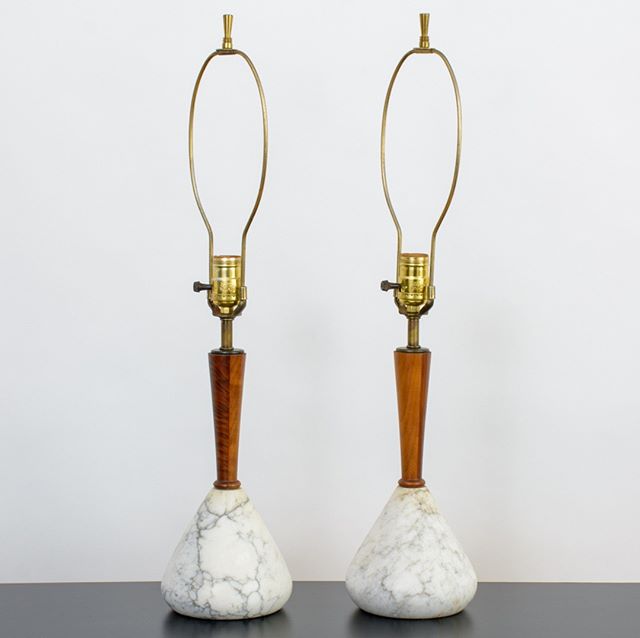 A pair of vintage Mid-Century table lamps with solid marble bases, walnut necks and brass fittings.
.
.
.
.
#midcenturymodernhome #midcenturymoderntablelamppair #midcenturymodernlamp #marblelamp #vintagemidcenturylamp #bedsidelamps #mcmlamp #midcentu