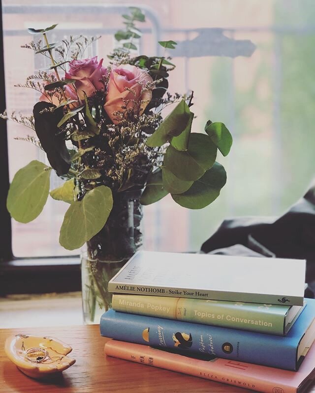 Pastels for spring. 🌸 GROUNDBREAKING. 😂💕🤍💕😂 By the way, I highly recommend everything in this pile (all four books were real good), but CROSSING, the story of an Albanian trans woman, is one of the best books I&rsquo;ve ever read in my entire l