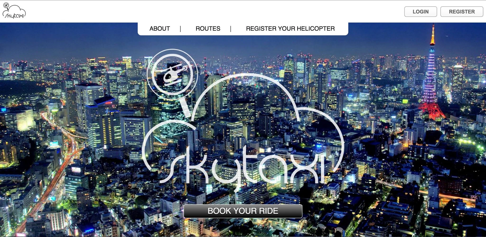 The landing page for skytaxi.com, which was conceived at Tokyo International Startup Weekend 2015 in cooperation with Brian Schwind.