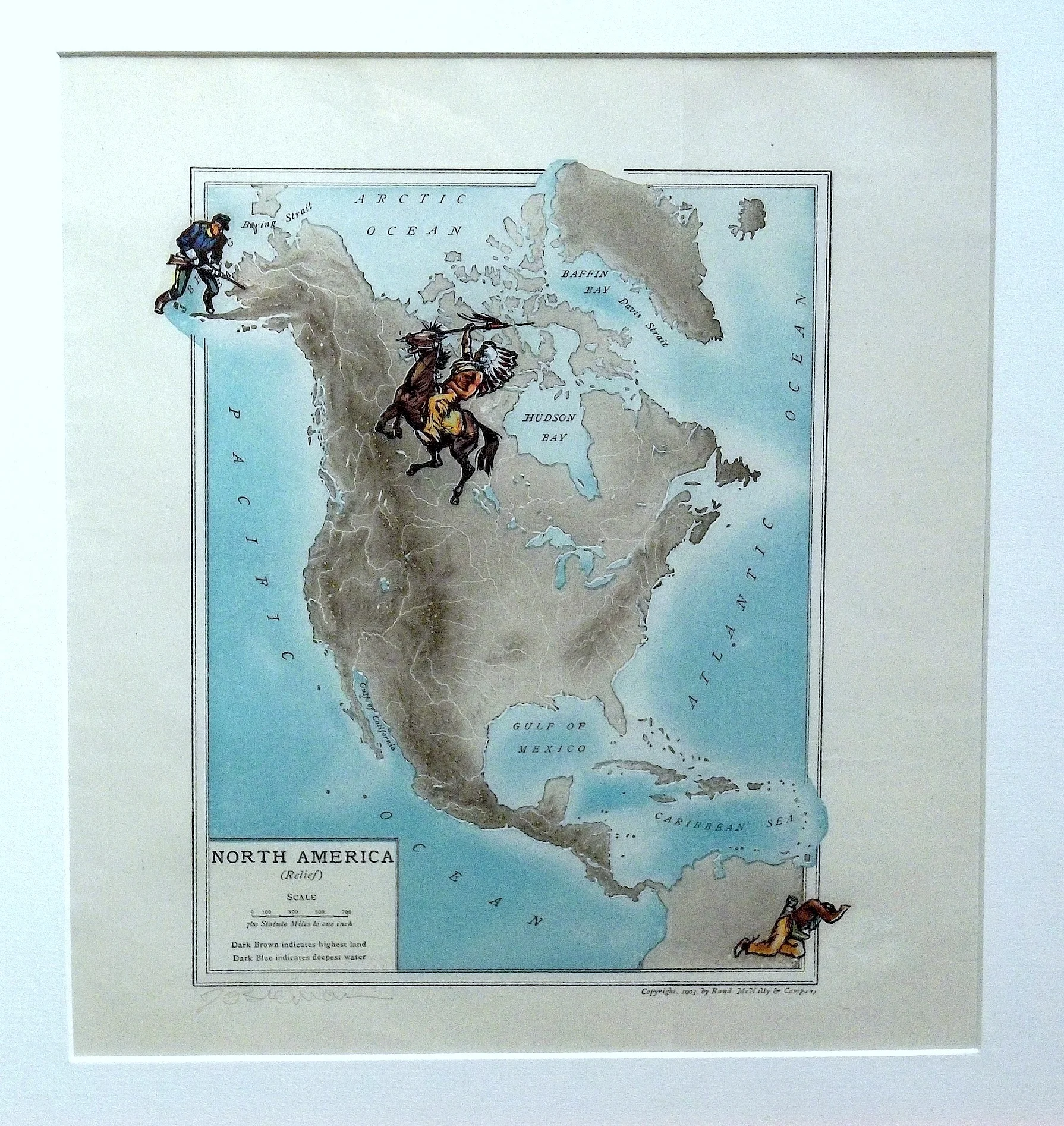Across the Straits vintage map, transfer figures 10 x 8" framed $350