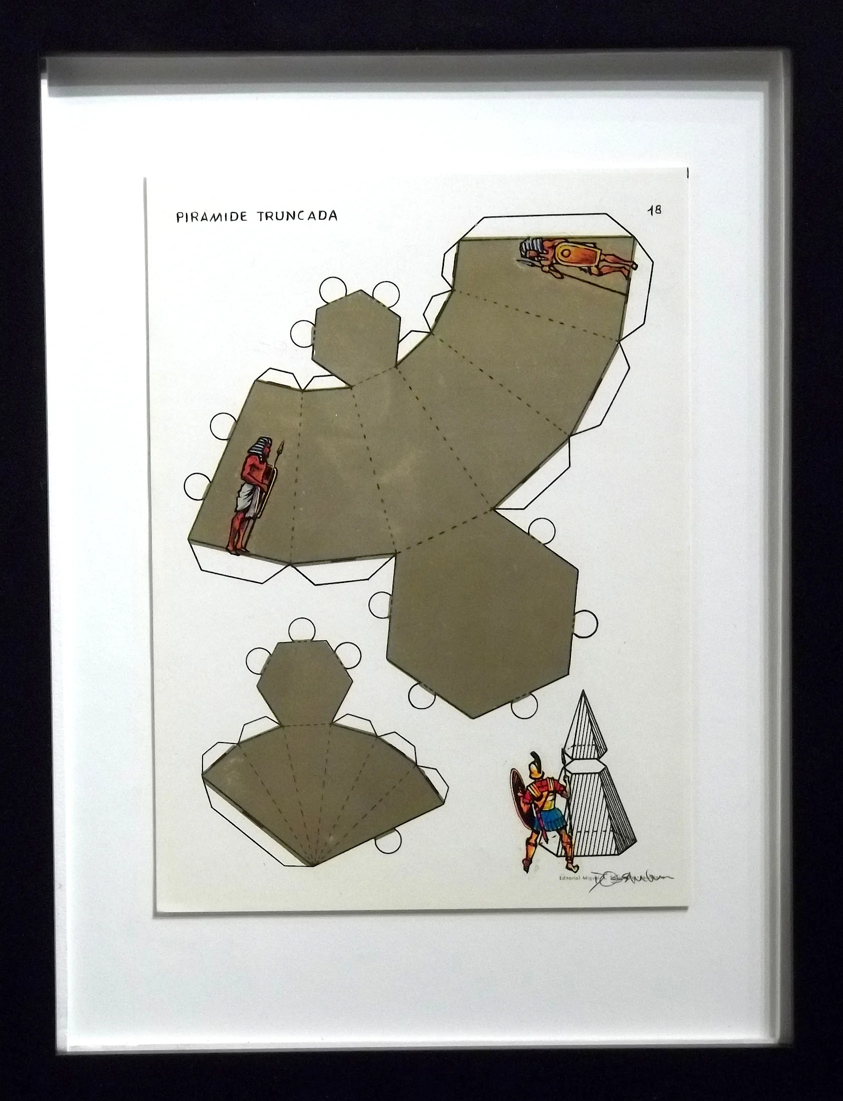 Piramide Truncada vintage Spanish geometry workbook, transfer figures 9 x 7" framed $250