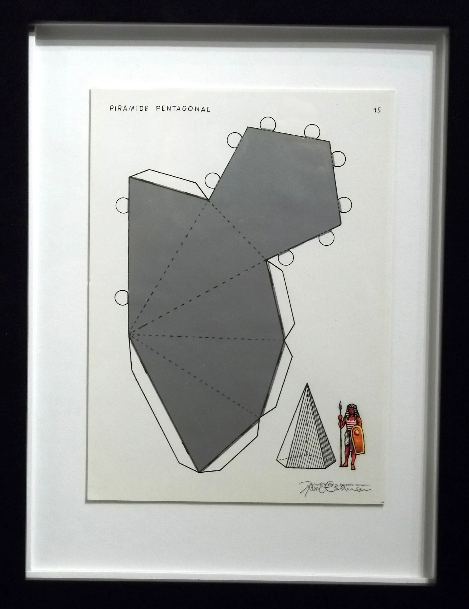 Piramide Pentagonal vintage Spanish geometry workbook, transfer figures 9 x 7" framed $250