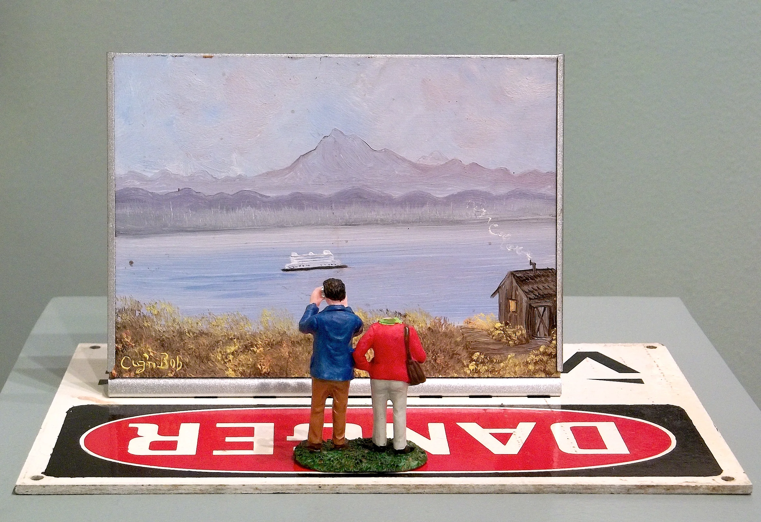 LOOK AT THAT! found painting, sign, plastic figures $250