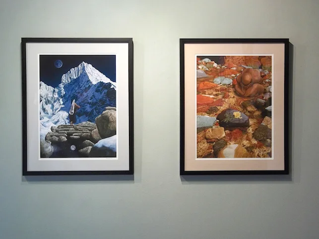 Framed Open Edition Prints .75" black wood frame, light grey or tan mat