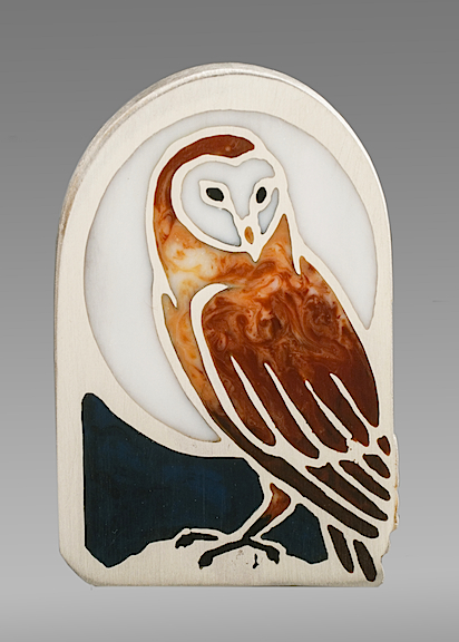 Barn Owl Pendant sterling silver with resin inlay