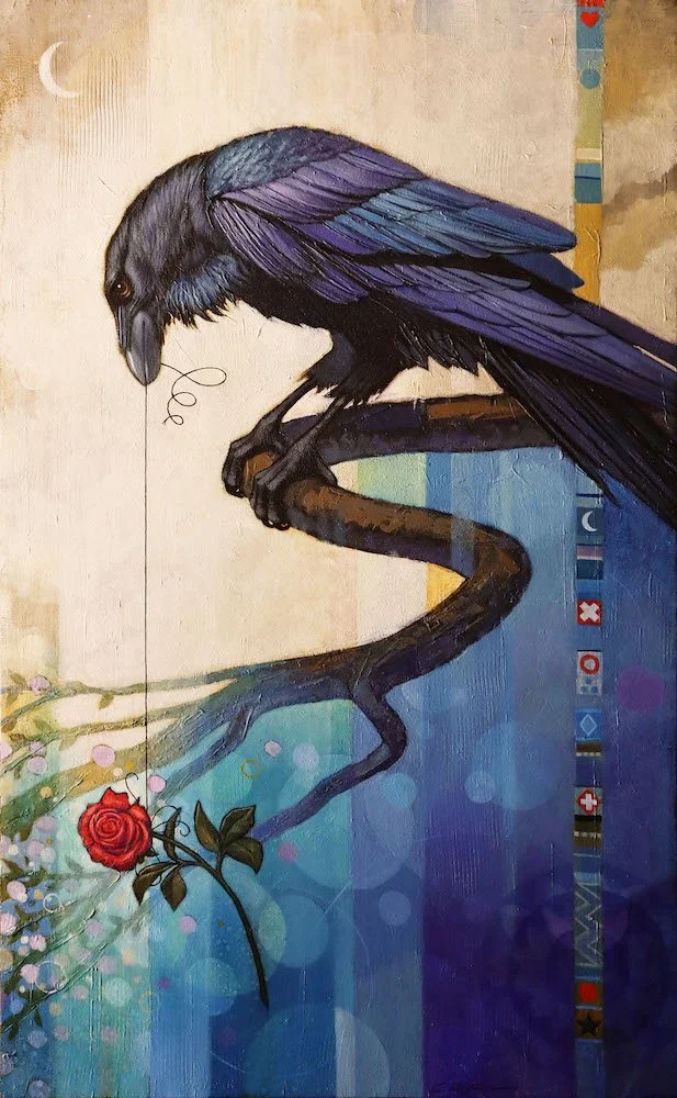 Survivor Raven and the Spirit Rose - oil on canvas by Craig Kosak