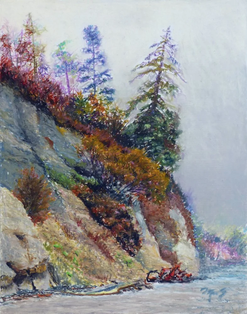 Fog Bank - oil pastel on board by Mark Skullerud