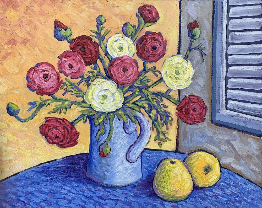 Ranunculus - oil on canvas by Angèle Woolery