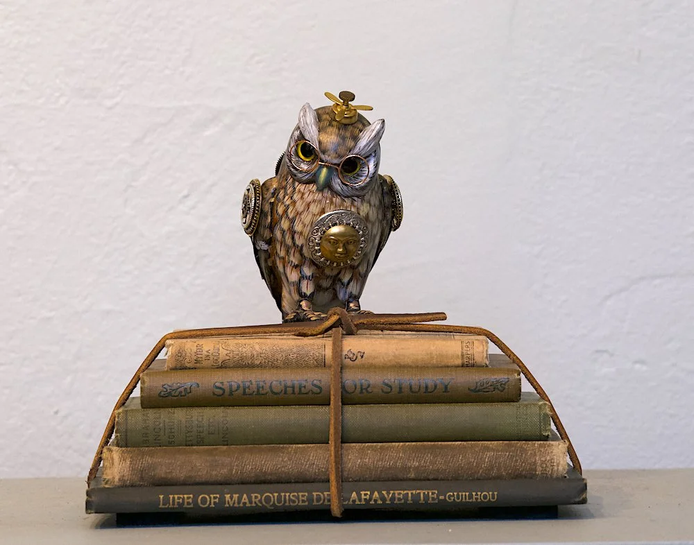 The Book Worm - mixed media assemblage by Pam Kueny Taylor