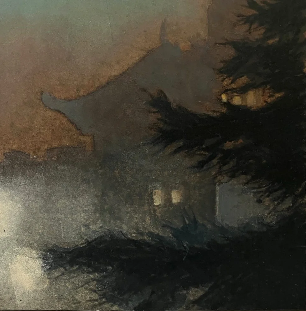 Ya'an at Night - monotype mounted on panel by Anne Belov