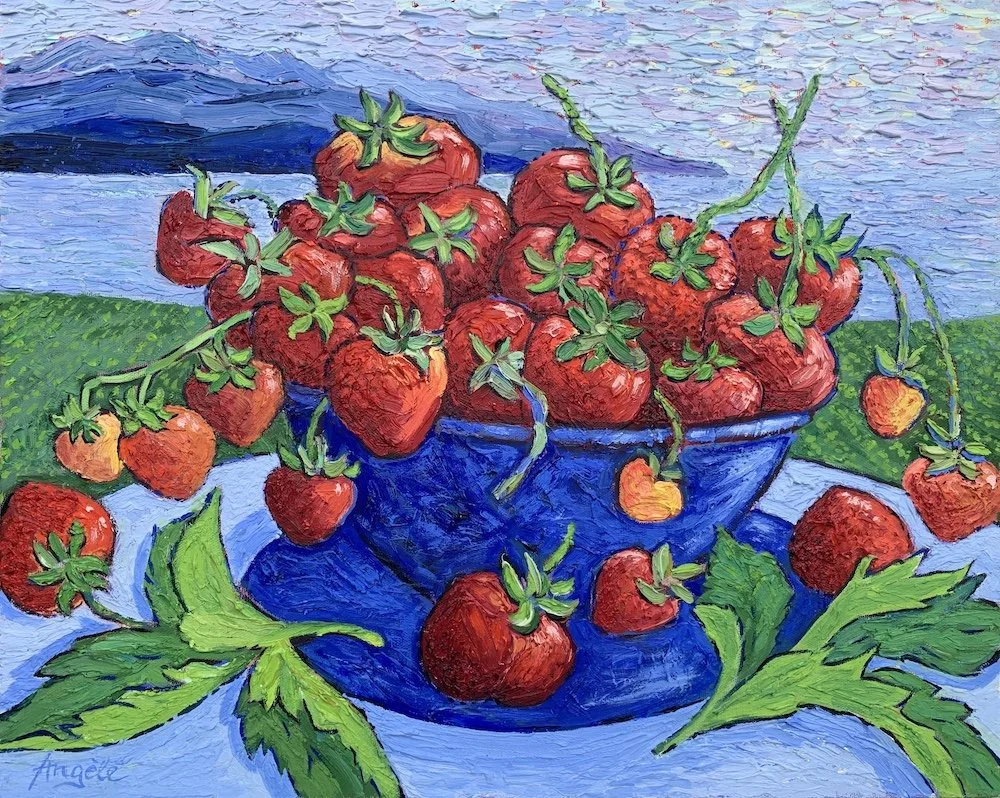 Island Berries - oil on canvas by Angèle Woolery