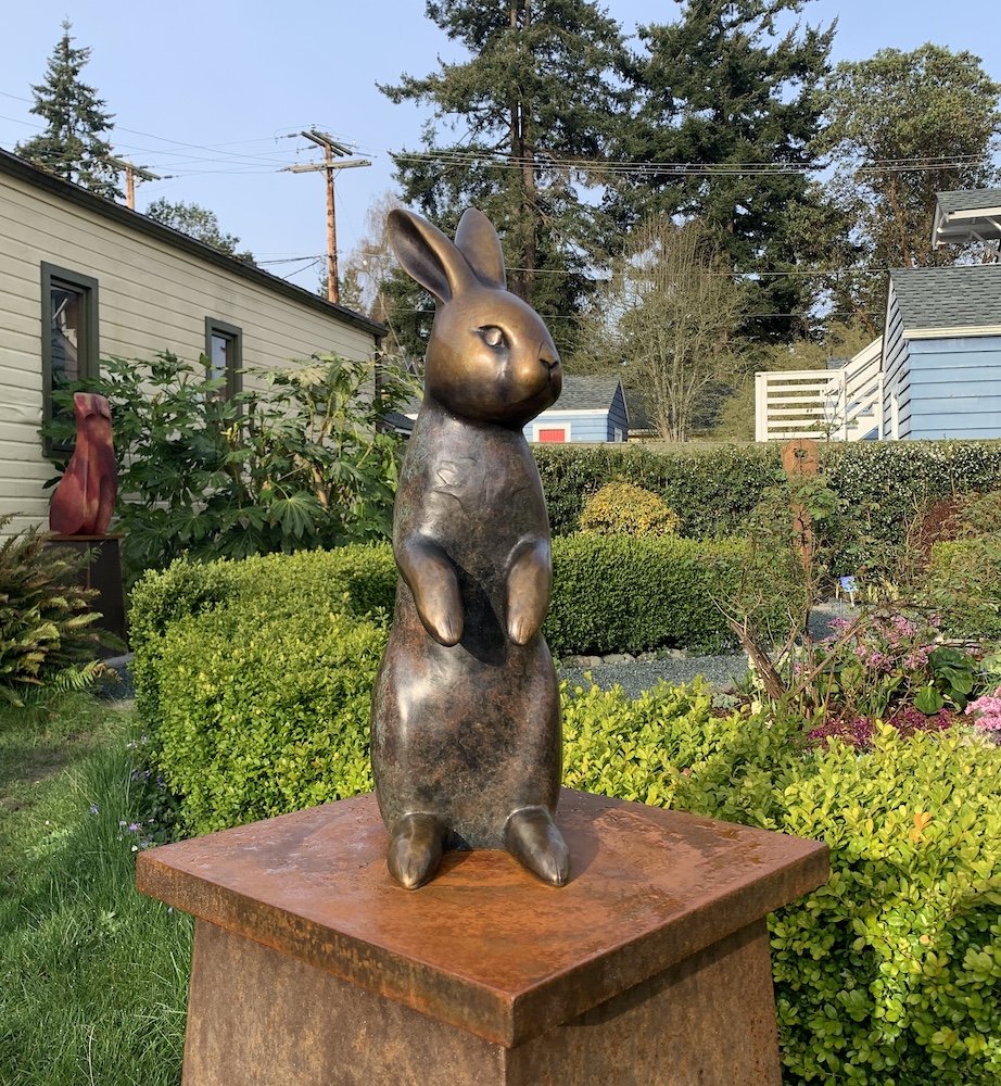 Standing Rabbit - bronze by Georgia Gerber