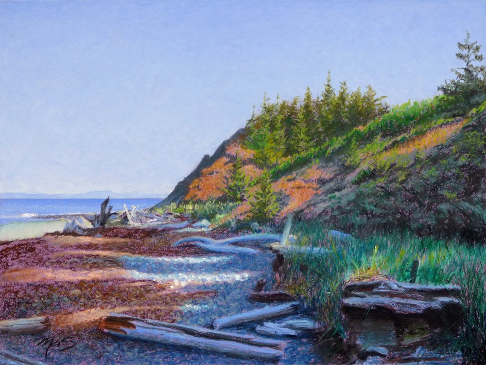 West Side Sunrise - oil pastel on board by Mark Skullerud