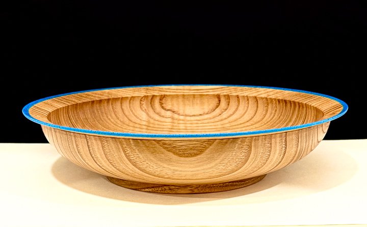 Chestnut Serving Bowl with Turquoise Rim by Don Wodjenski