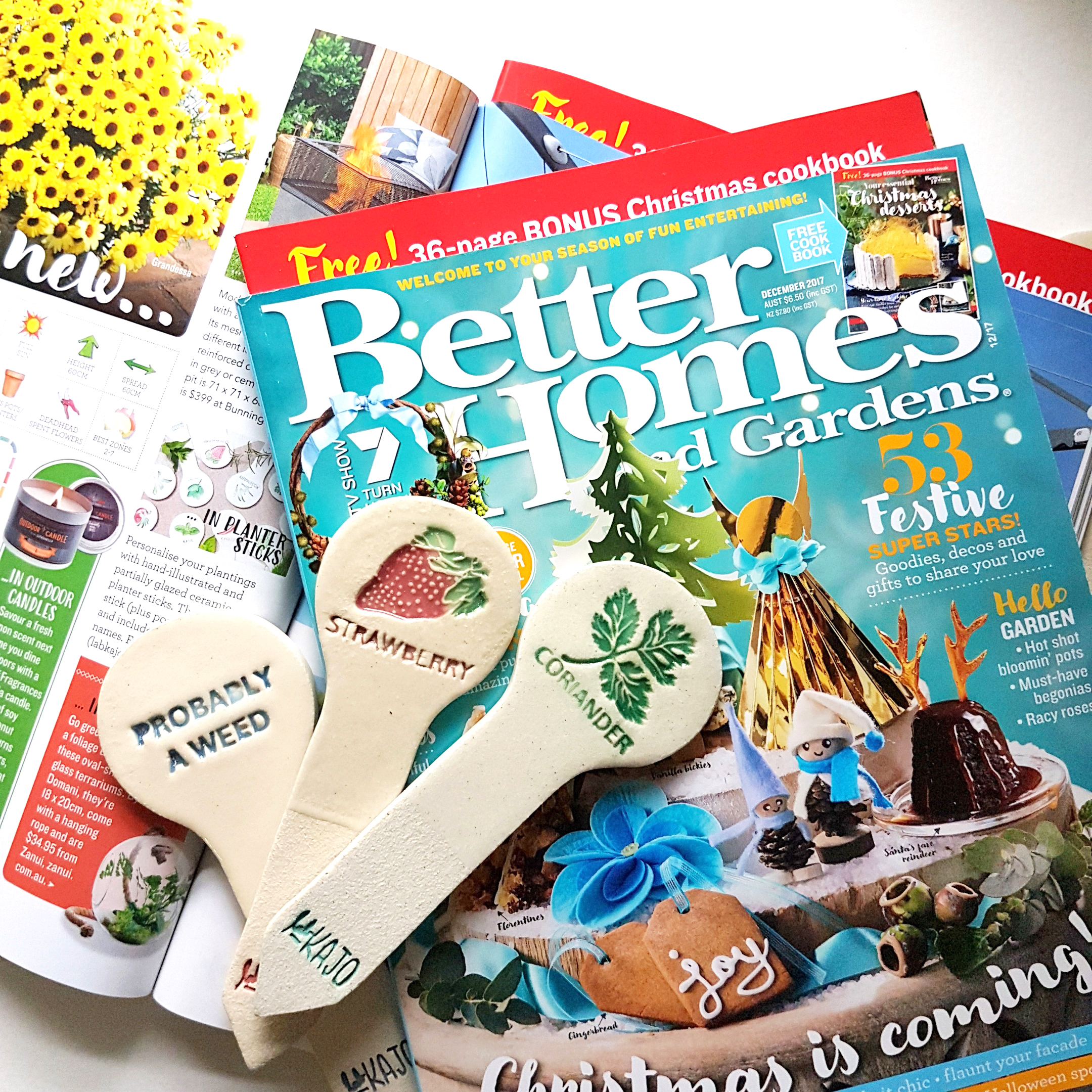 Our planter sticks are featured on "The Garden Diary" section of Better Homes and Garden issue Dec 2017.