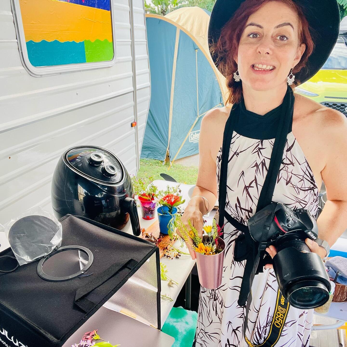 In the mix of caravanning with two kids and a dog, pushing aside the cooking utensils (&amp; yes we take an air fryer in the caravan) to make a make shift &lsquo;travelling&rsquo; studio. There were too many cool beachy vibe flowers not to!