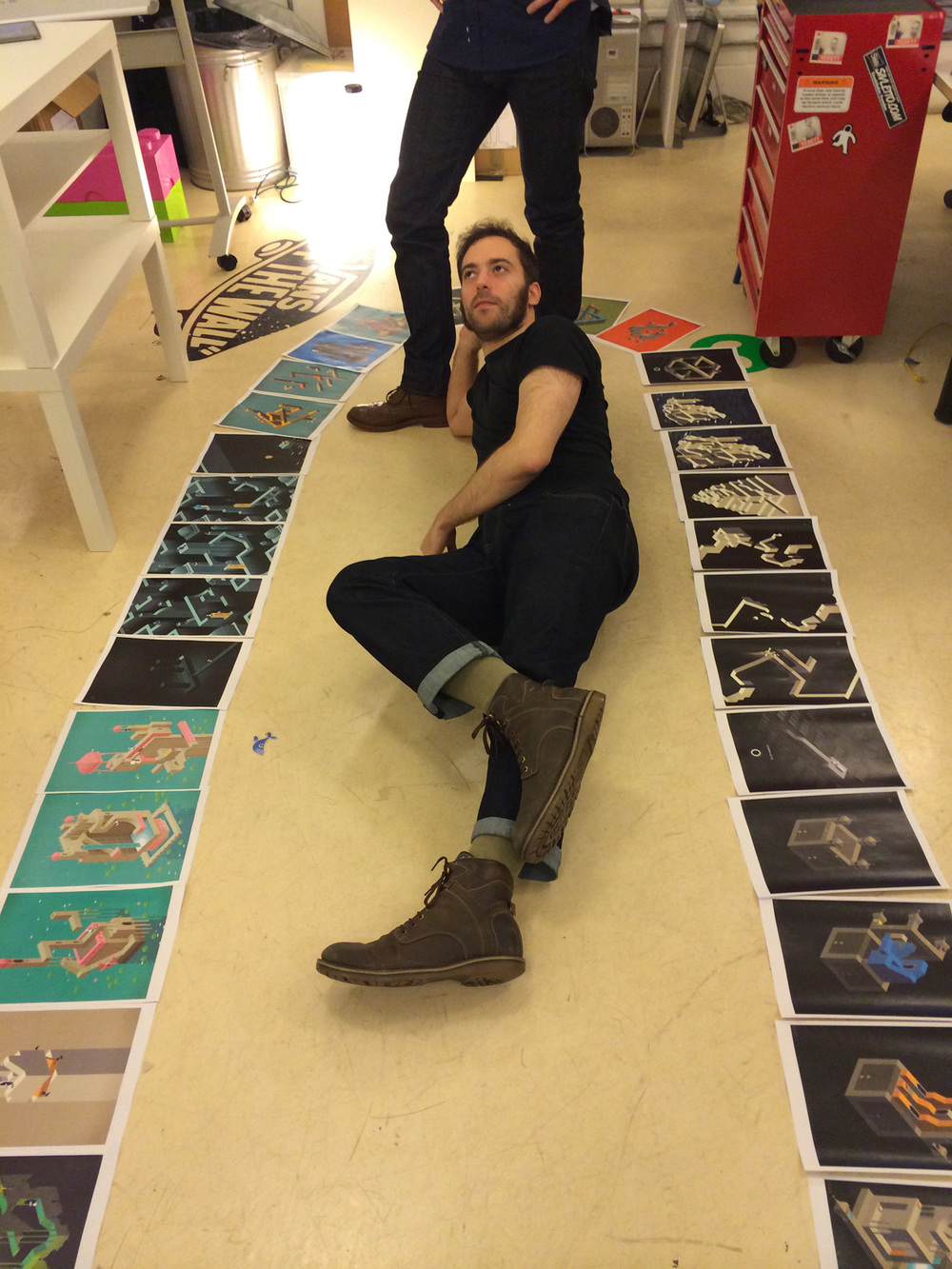  After printing out all the levels for the first time, David is just too excited. 