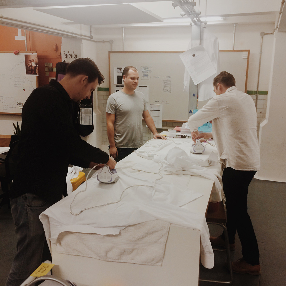  Ironing our shirts at the studio just before BAFTAs 