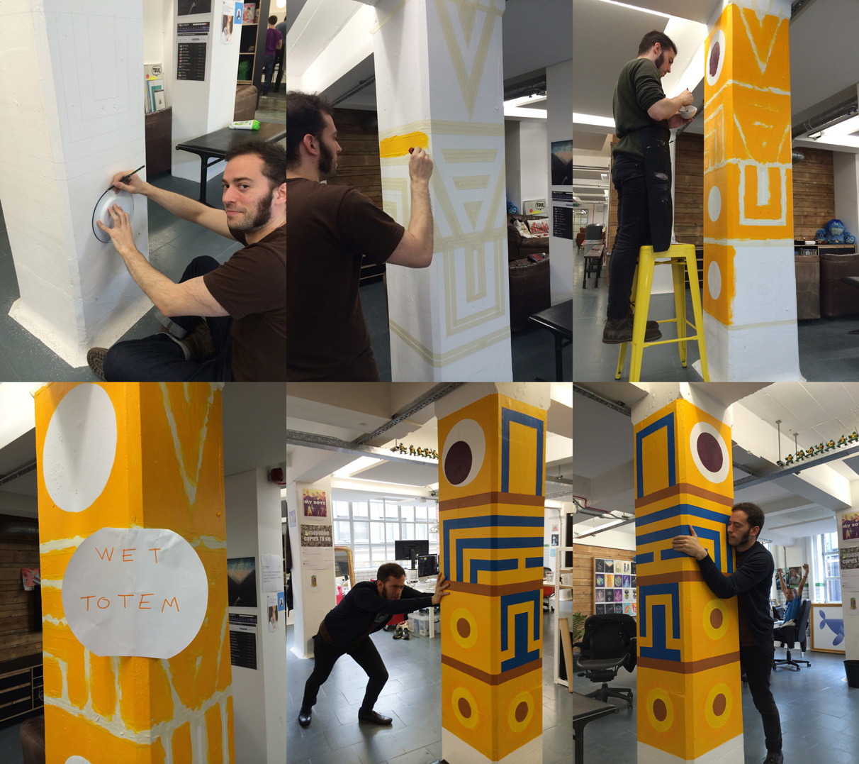 David paints the Totem, a friend