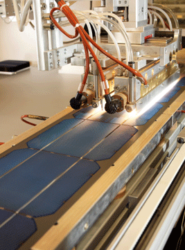 Photo of solar panel production, which uses sputtering targets that could contain valuable gold, platinum, silver, palladium and rhodium.