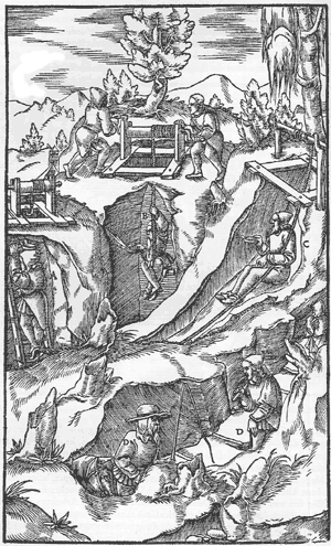 16th Century Mining Woodcut from Georgius Agricolas 'De re metallica libri XII'