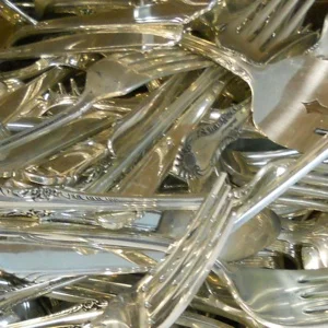 Many of our customers send us sterling silver flatware, silver-plated tableware and hollowware for us to refine and recycle.