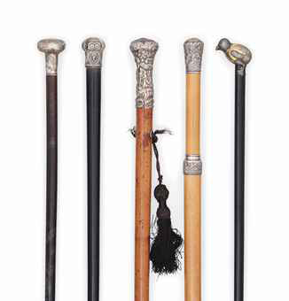 Imagine rummaging through an estate sale and finding these five silver-handled walking sticks. Image credit: Christies Auction House.