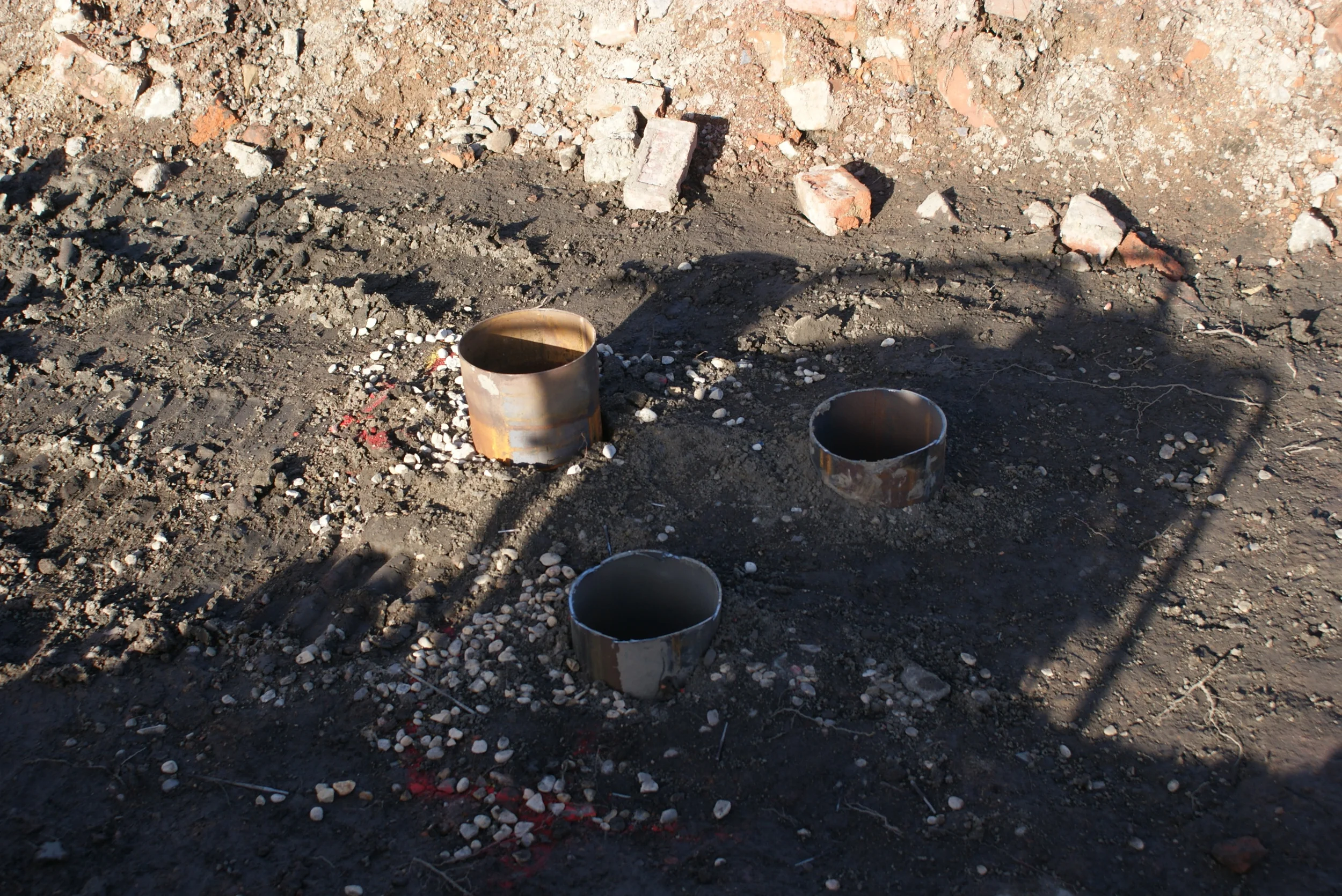  Pilings cut to the required height and ready to be filled with reinforced concrete. 