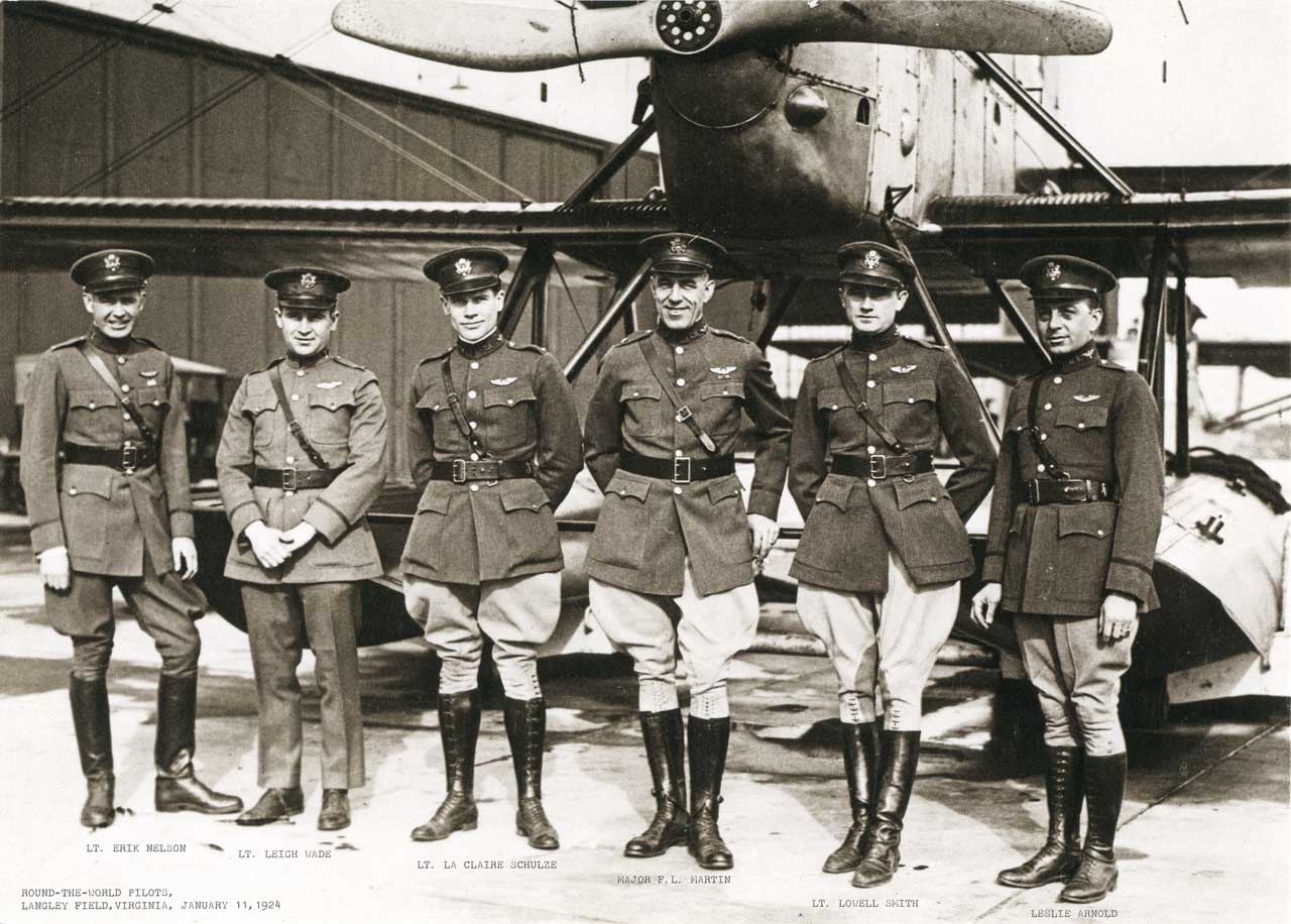  Some members of the flight pose with one of the aircraft.&nbsp; (San Diego Air &amp; Space Museum)  