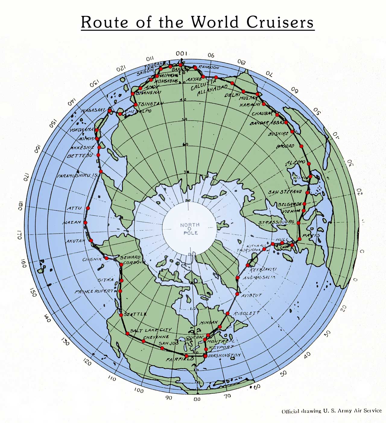  The route of the World Cruisers. 