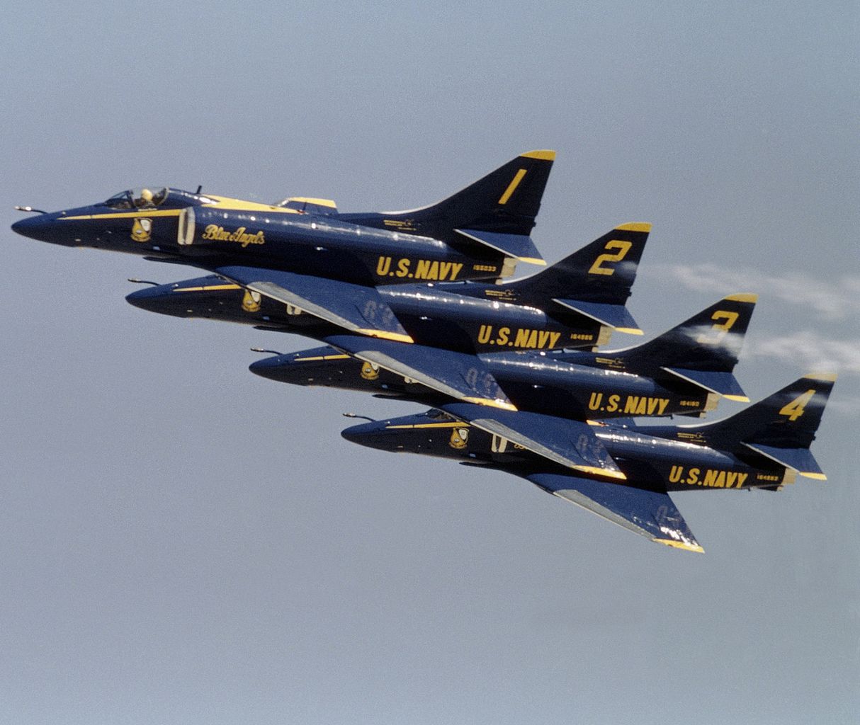  The nimble Douglas A-4 Skyhawk was pressed into service in the early years of the Vietnam War. From 1974 to 1986 they were flown by the Blue Angels. &nbsp; &nbsp; &nbsp; &nbsp; &nbsp; &nbsp; &nbsp; &nbsp;  (U.S.   Defense Imagery)  