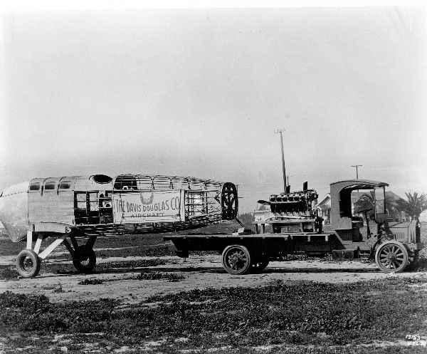  The partially assembled Cloudster being towed by a truck. The engine is on the bed of the truck.  (San Diego Air &amp; Space Museum)  