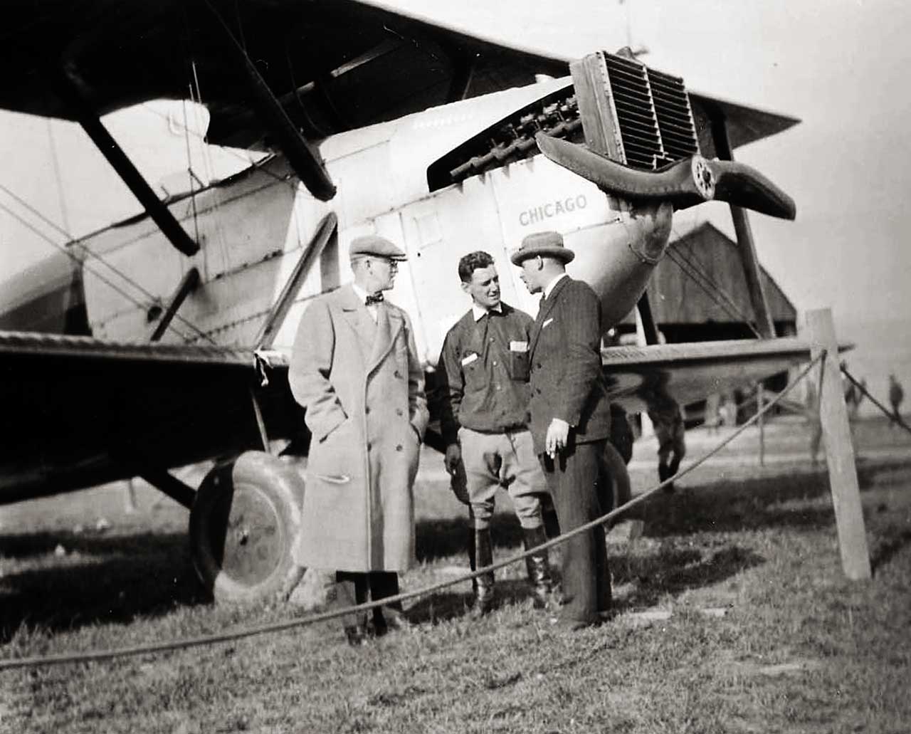 Bill Boeing (at left) visiting the crew at Sand Point. (San Diego Air & Space Museum)