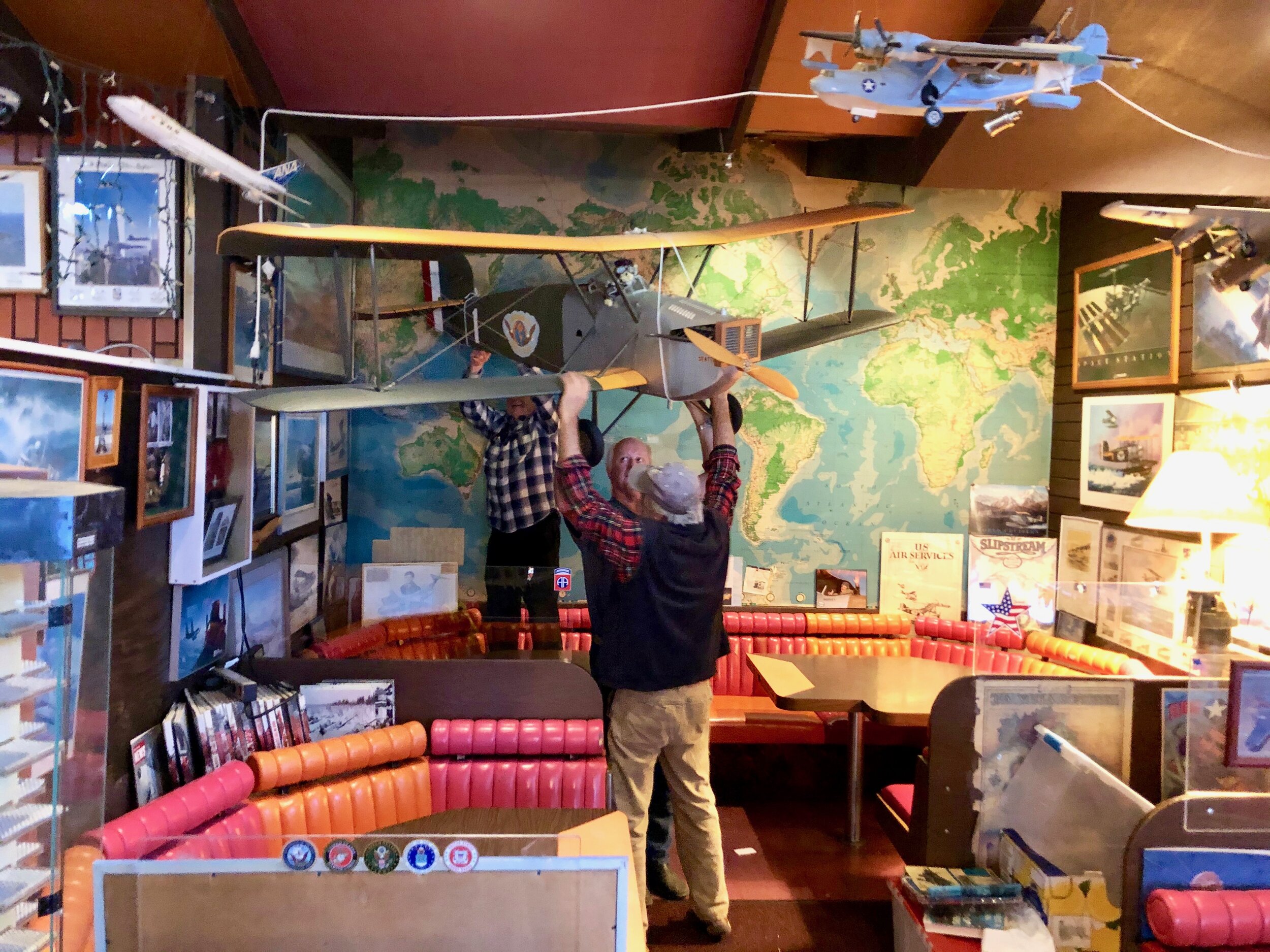  Richard, Jon, and Bob Gently Lower the DWC model from its perch. 