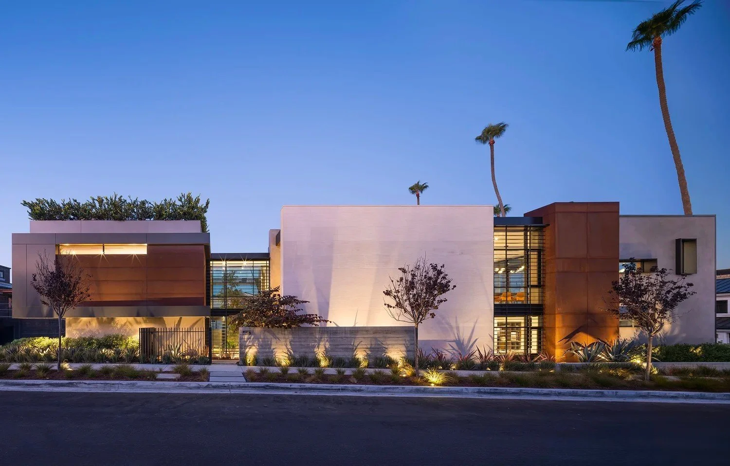 Goldenrod House, modern home in limestone and Cor-ten steel, Corona del Mar
